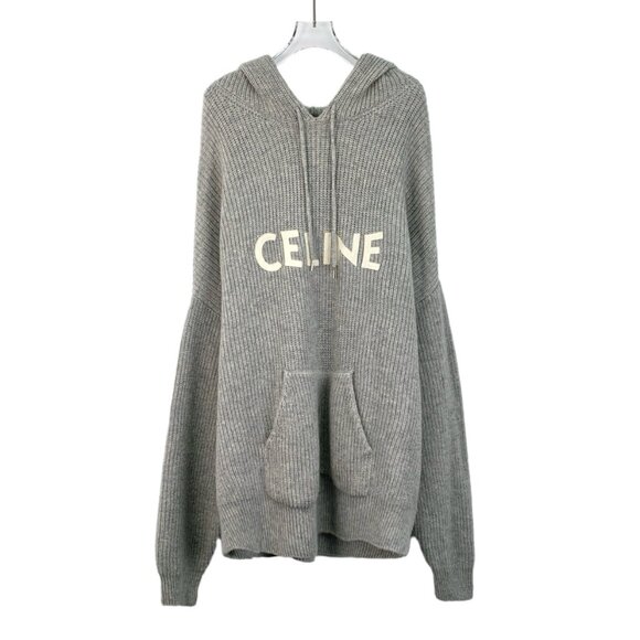 Celine Gray logo-embroidered wool hoodie - Picture 1 of 9